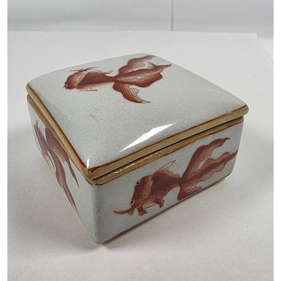 Vintage Homart Porcelain Goldfish Trinket Box Decorative box 3.5x3.5 - Picture 1 of 11